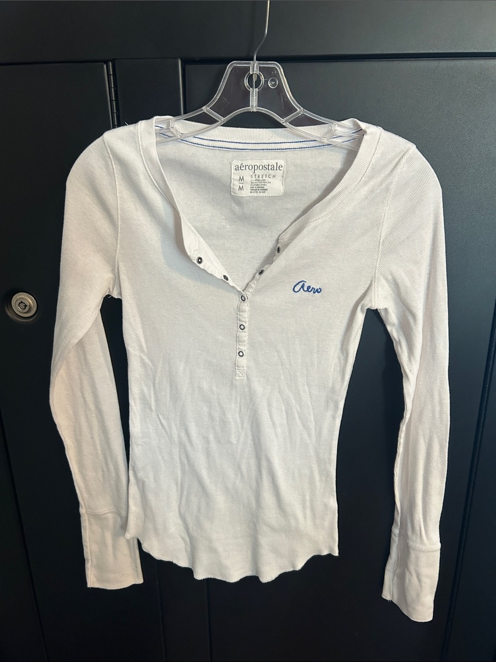 Y2K Aeropostale White Long-Sleeve Henley Top Stretch Bella Swan